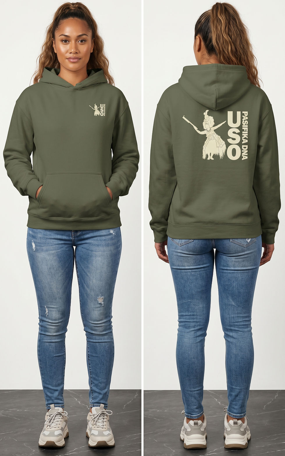 Thumbnail: Women's Pasifika Hood in cypress female model front and back view