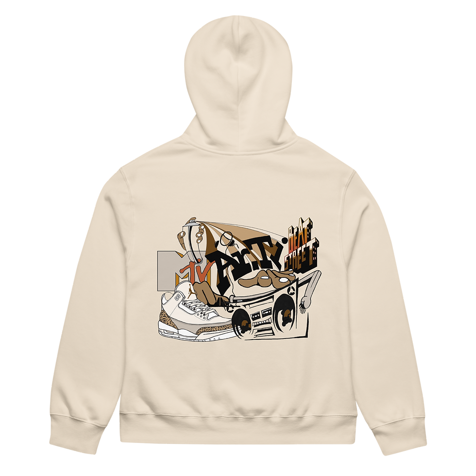 Thumbnail: Oversized 80's hoodie in dust flat back view hood up