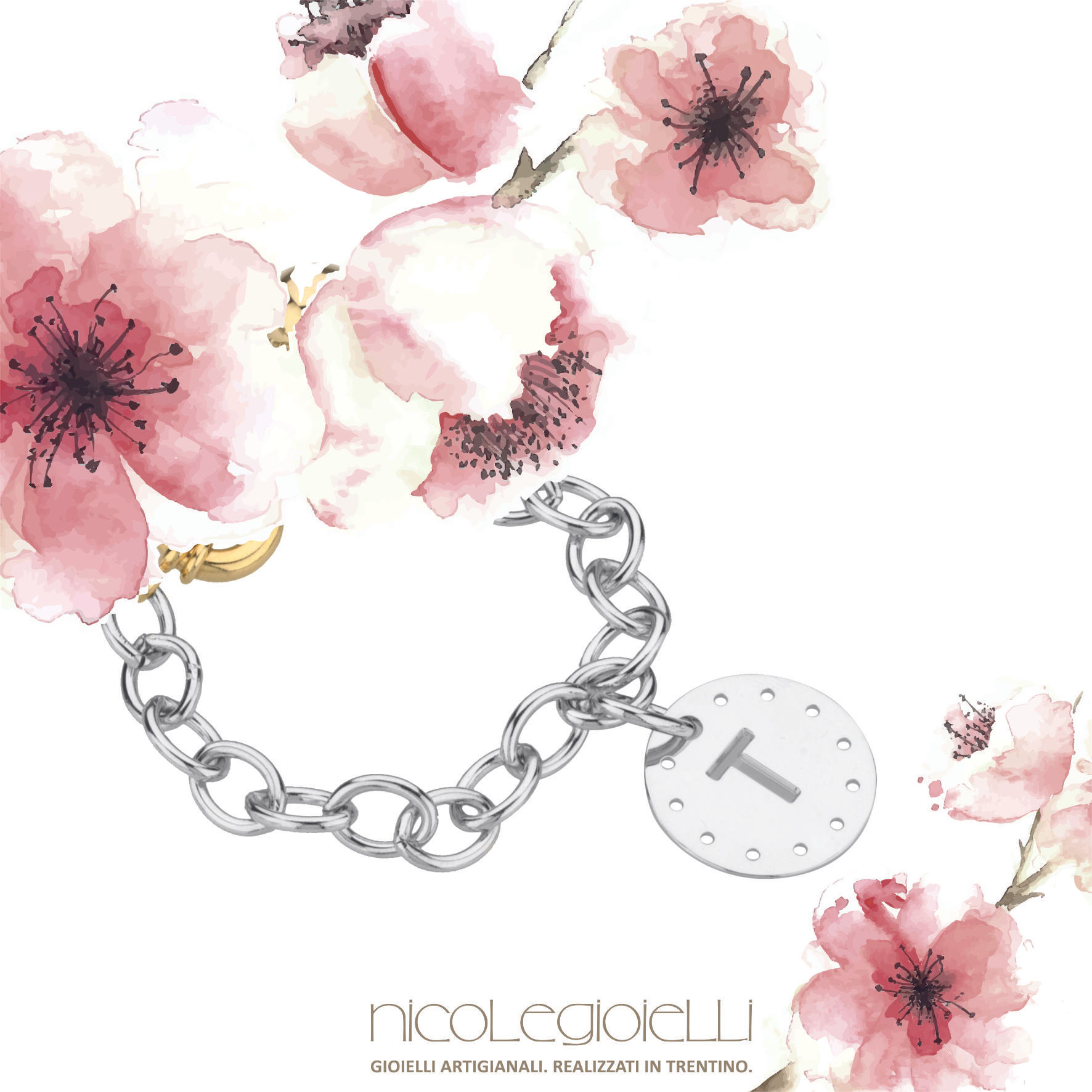 Bracciale campanella charm lettera traforata pois