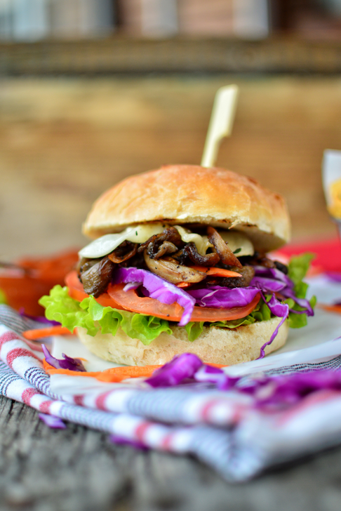 Pulled Mushroom Burger & Jacket Potatoes