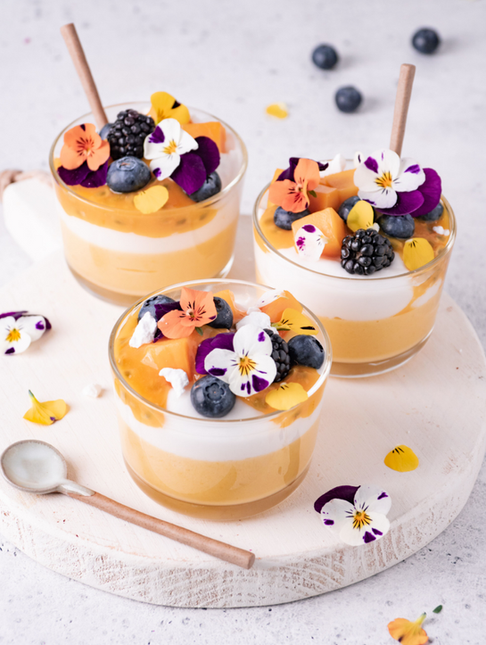 Mango and Vanilla Panna Cotta with Passion Fruit Coulis