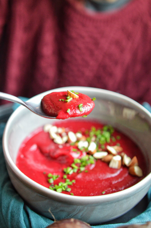 Cream of Beetroot Soup with Almonds