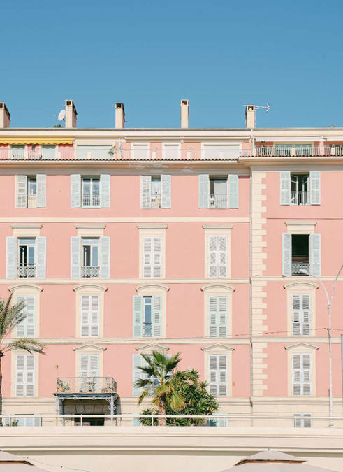 The colorful building of Menton, France, on the French Riviera.