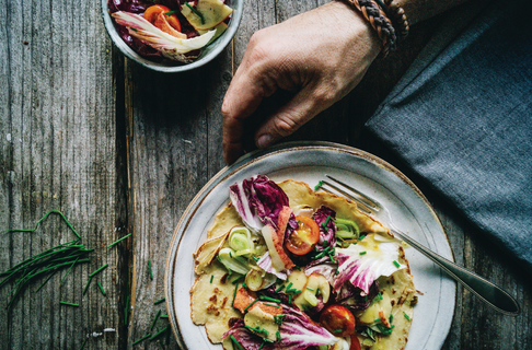 Leek Pancakes with Apple-Radicchio Salad