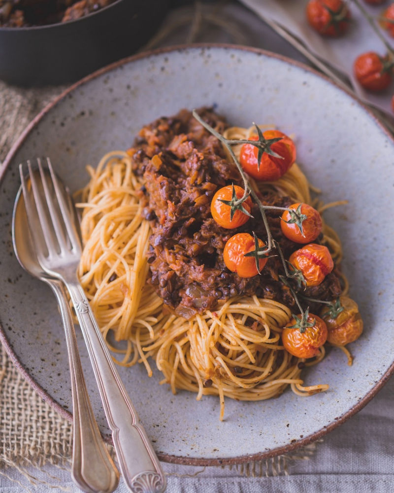 Black Lentil & Roasted Eggplant Bolognese