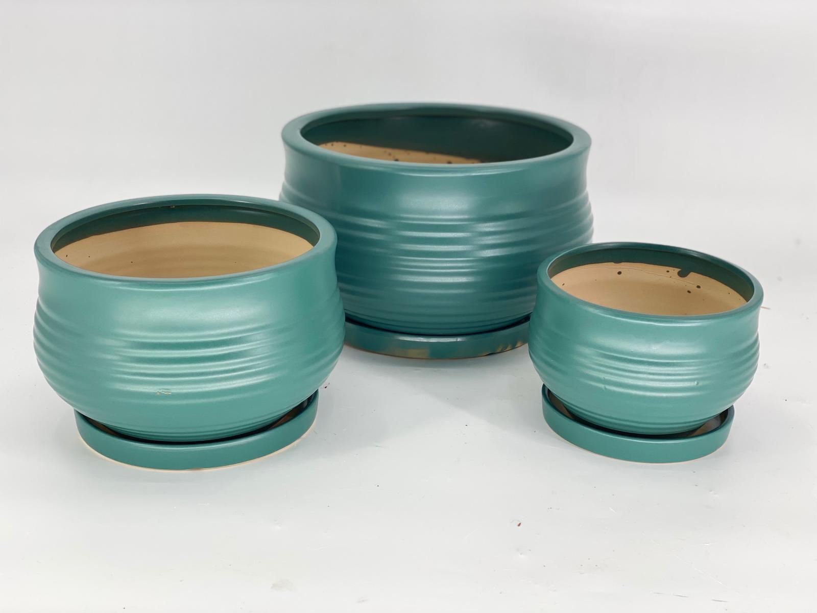 כד קרמיקה ירוק כולל תחתית  12-18 ס"מ