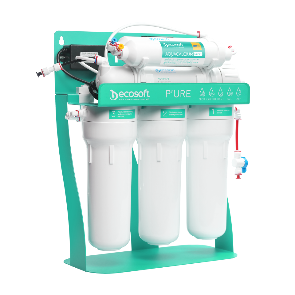 Miniature : OSMOSEUR ECOSOFT BWT P'URE AQUACALCIUM MINT avec pompe sur support métallique