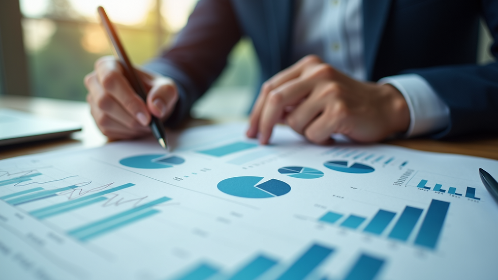 Close-up view of a financial analyst reviewing cash flow charts