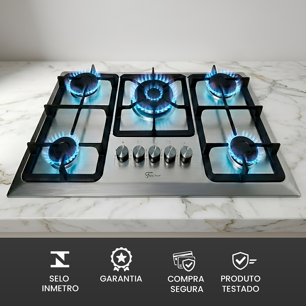 Miniatura: Cooktop a gás de embutir em aço inox escovado, com 5 queimadores, sendo 1 quei