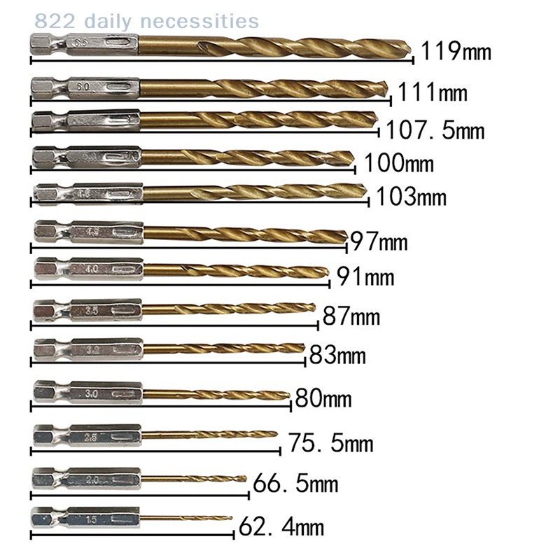 Miniatura: convenient13Pcs 1/4 Hex Shank 1.5-6.5mm Drill Bits HSS High Speed Steel Drill Bi