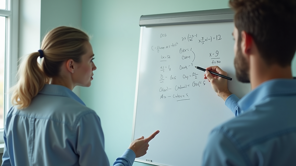 Close-up view of a tutor explaining a maths problem on a whiteboard