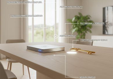 Cessione diritti creativi, file originali, contratto, studio di design in ufficio.