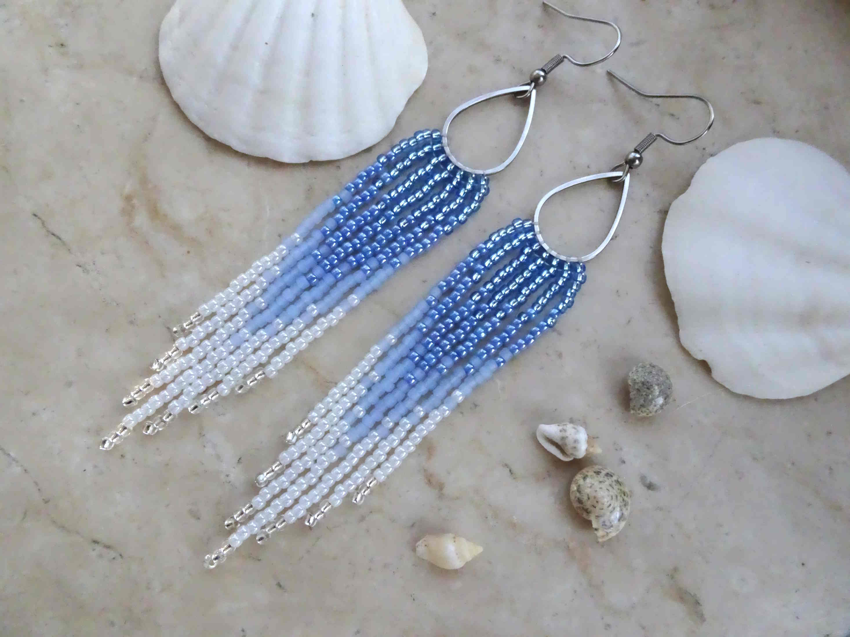 Jeansblaue Fransen Ohrringe im Boho Style