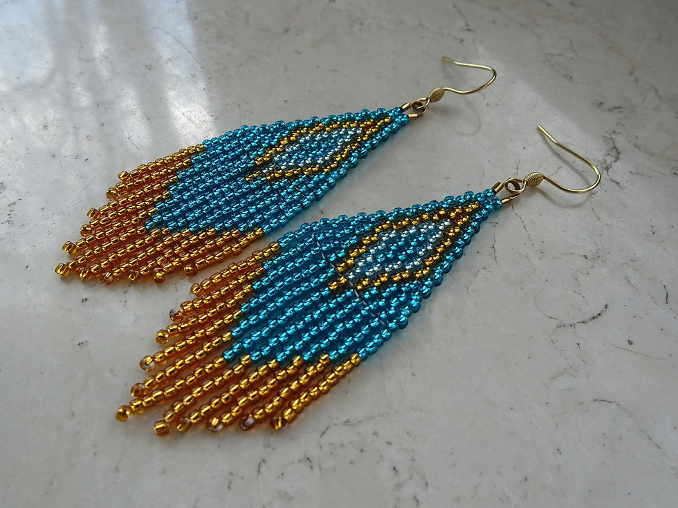 Miniaturbild: Boho Ohrringe türkis gold mit Fransen