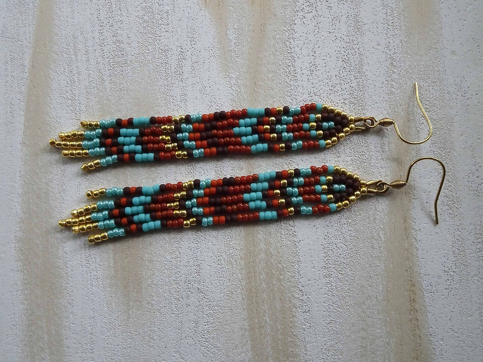 Miniaturbild: Schmale Fransen Ohrringe Braun Türkis Gold – Boho Style in kurz & lang