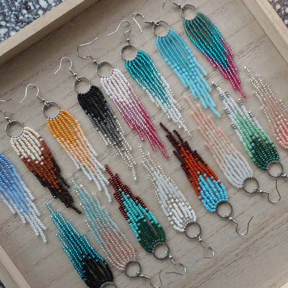 Miniaturbild: Bunte Perlenfransen Ohrringe Boho Style aus Rocailles Perlen