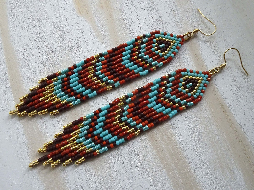 Miniaturbild: Fransen Ohrringe Braun Türkis Gold – Boho Style in lang & kurz