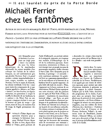 "Michaël Ferrier chez les fantômes" (1), Source : Le Magazine du Ministère de la Culture juillet-août 2011, n° 193