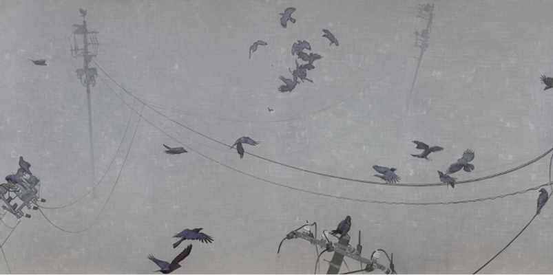 Electric Poles, Crows and Others, photo - Miyajima Kei Collection du Mori Art Museum, Tokyo ©Aida Makoto Courtesy of Mizuma Art Gallery