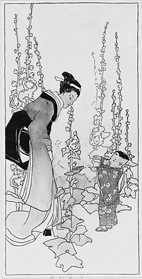 Bertha Lum, Hollyhocks, 1908 estampe, 30,7 x 15 cm Library of Congress