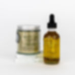 Body refresh skincare set containing glass bottle of hair and body oil and glass jar of maine sea scrub
