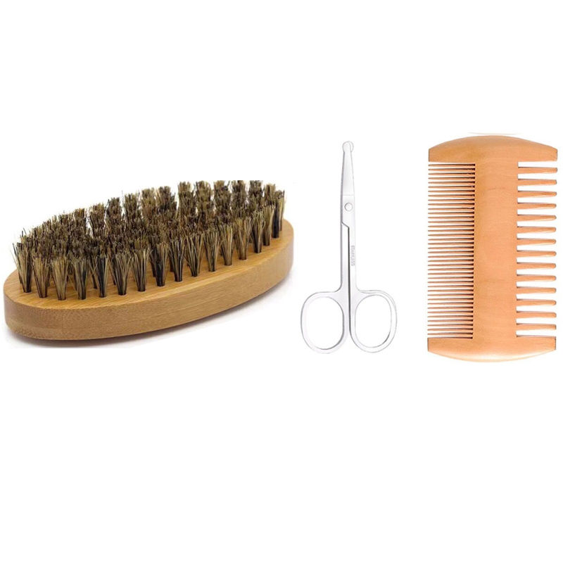 Thumbnail: Men's Shaving Brush Set Boar Bristle Portable Barber Natural Beard Brush Comb