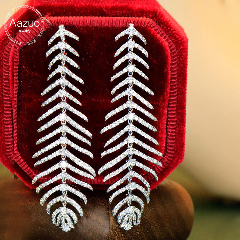 Aazuo Luxury Jewelry 18K White Gold Real Diamonds 2.3ct Feather Hook Earrings