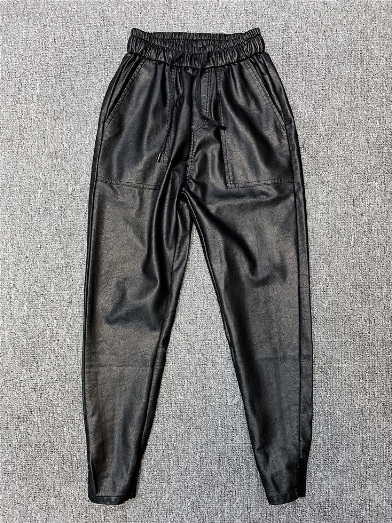 Thumbnail: Faux Leather Harem Pants Male Elastic Waist Pencil Trousers High Street Mens 