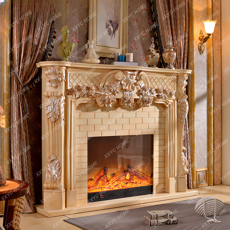 Miniatyrbild: European Style Fireplace Antique White Solid Wood American Fireplace
