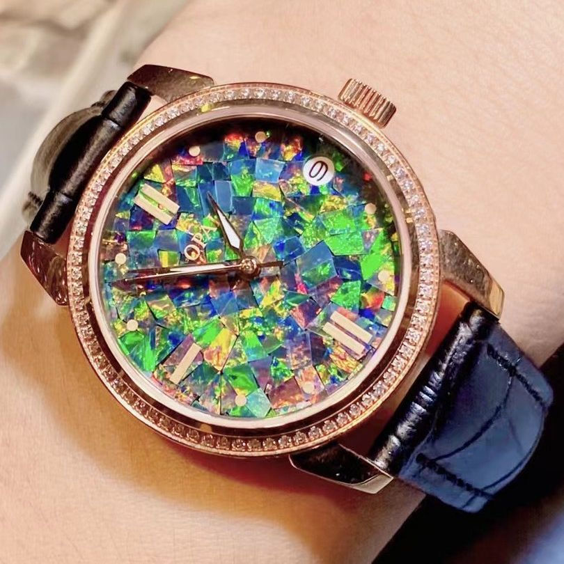 Thumbnail: VANTJ Fashion Natural Opal Watch Stainless Steel Sapphire Men Women Watch Party 