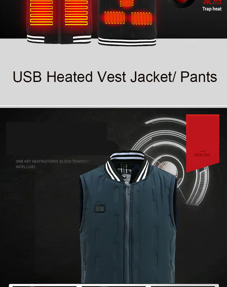 Миниатюра: Men Winter Heated Clothes USB Electric Vest+pants Sets Hiking Hunting Camping