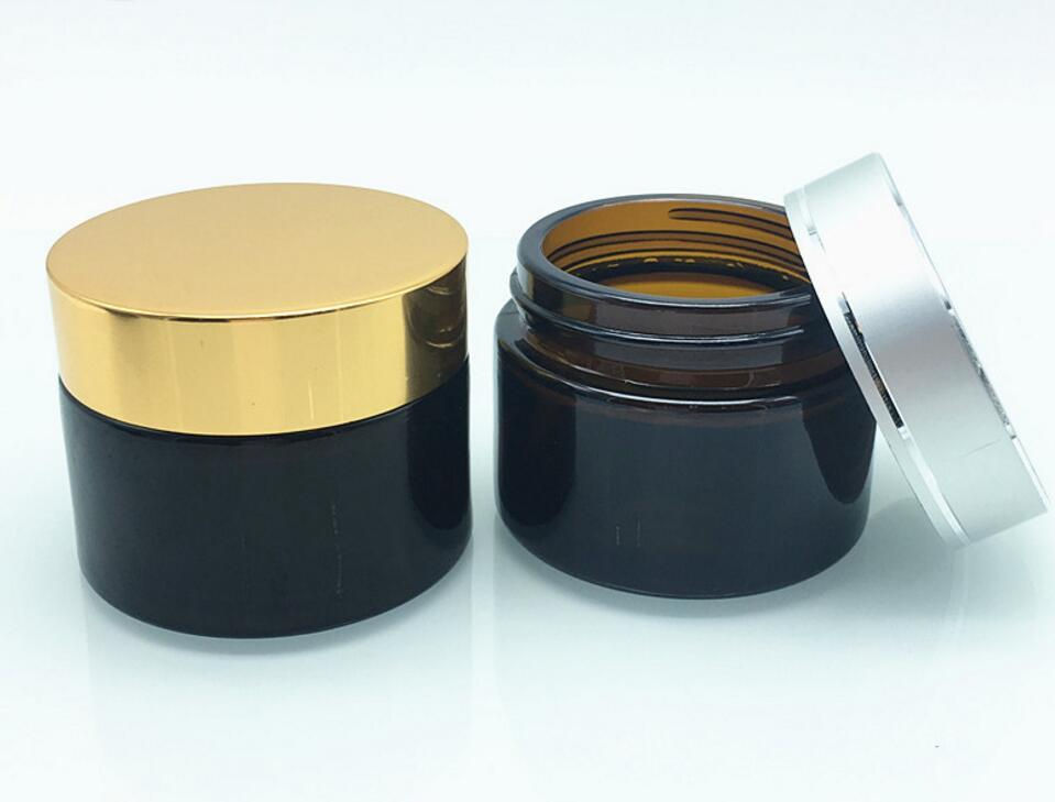 Miniature : 50g Amber Glass Jar, 50cc Brown Cream Bottle,Cosmetic Container Multicolor Lid