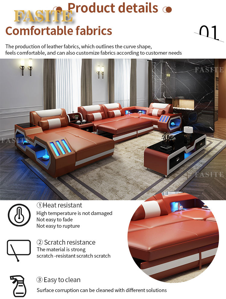 Thumbnail: Sofa sets leather modular furniture luxury live room office sectional 