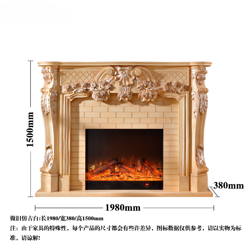 Miniatyrbild: European Style Fireplace Antique White Solid Wood American Fireplace