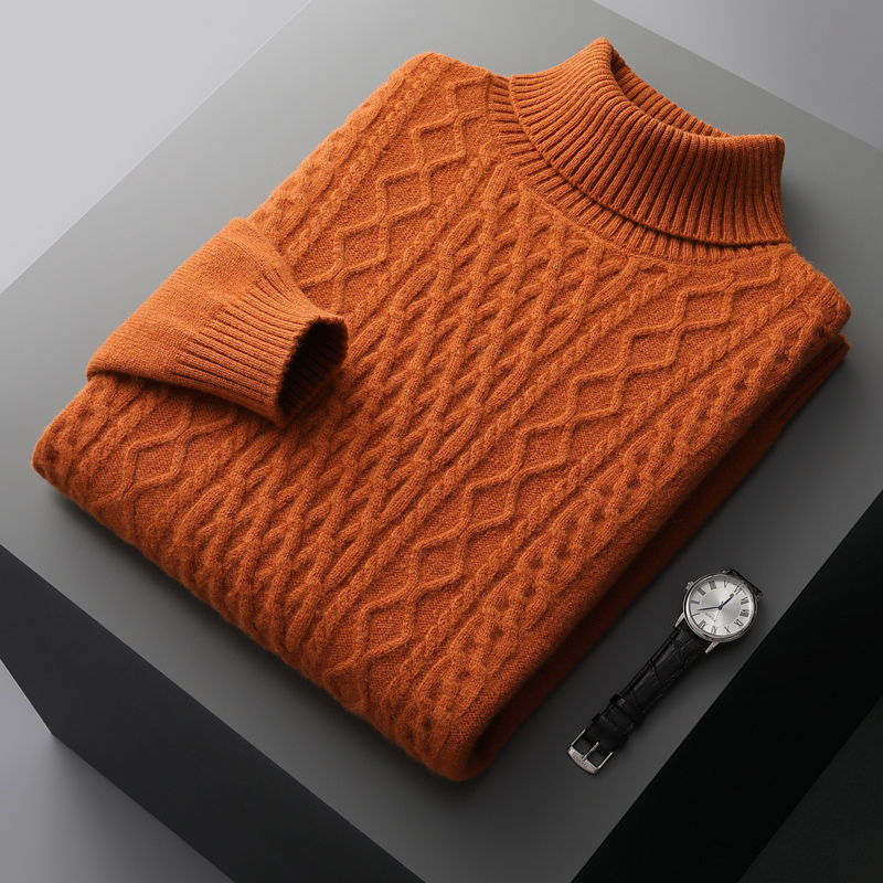 Thumbnail: Merino wool winter men's high-necked double-stranded thick jacquard sweater