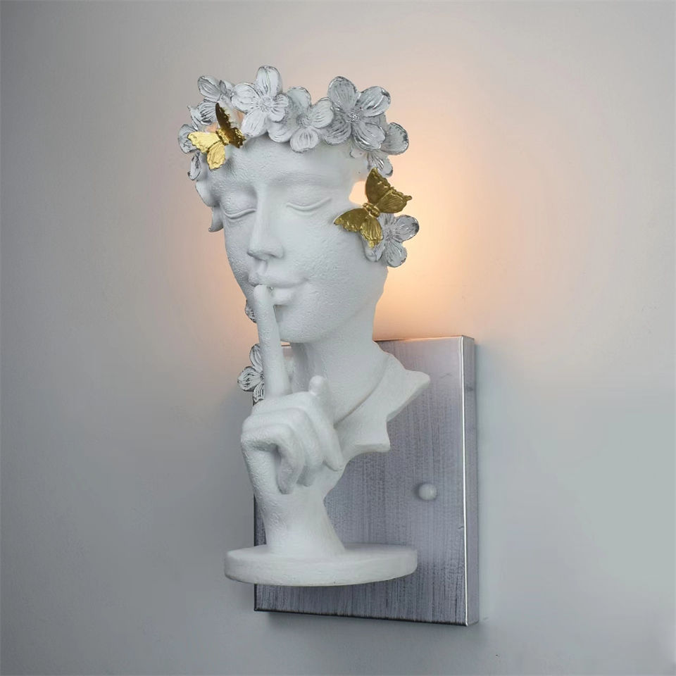 Thumbnail: Girl Portrait Resin Wall Face Art Lamp Bedroom Living Room Lighting Luminaria
