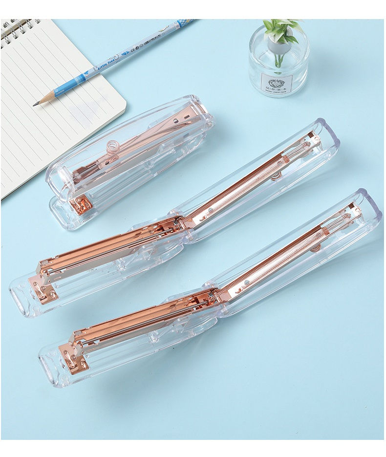 Thumbnail: Rose Gold Color Stapler Set Acrylic Transparent Design Binder School Supplies 