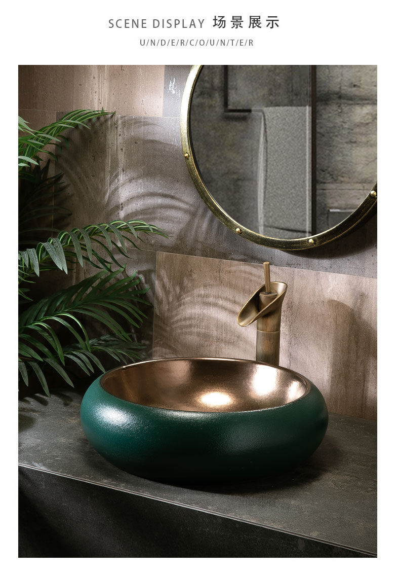 Thumbnail: Artistic Handmade Ceramic wash basin Lavabo Round Counter top sink
