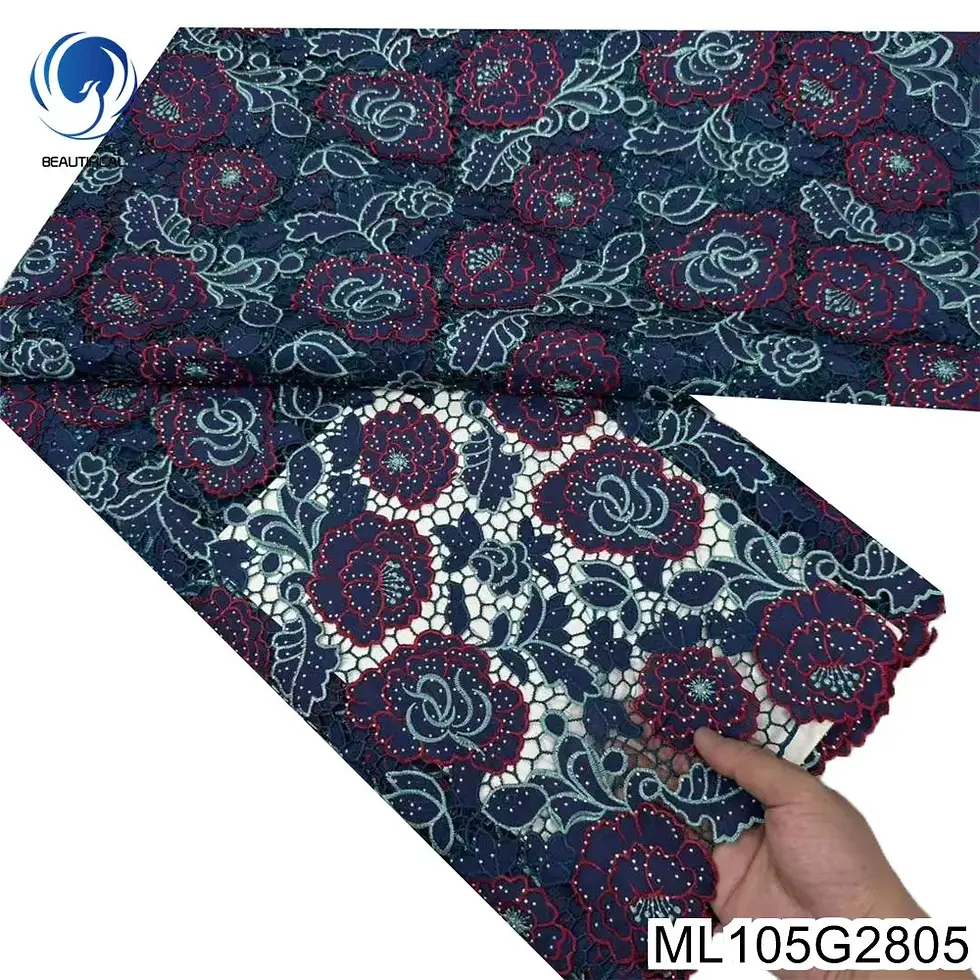 Miniatura: Nigerian Lace Fabric Embroidery Mesh Dress Material Crystal Light Sparkling
