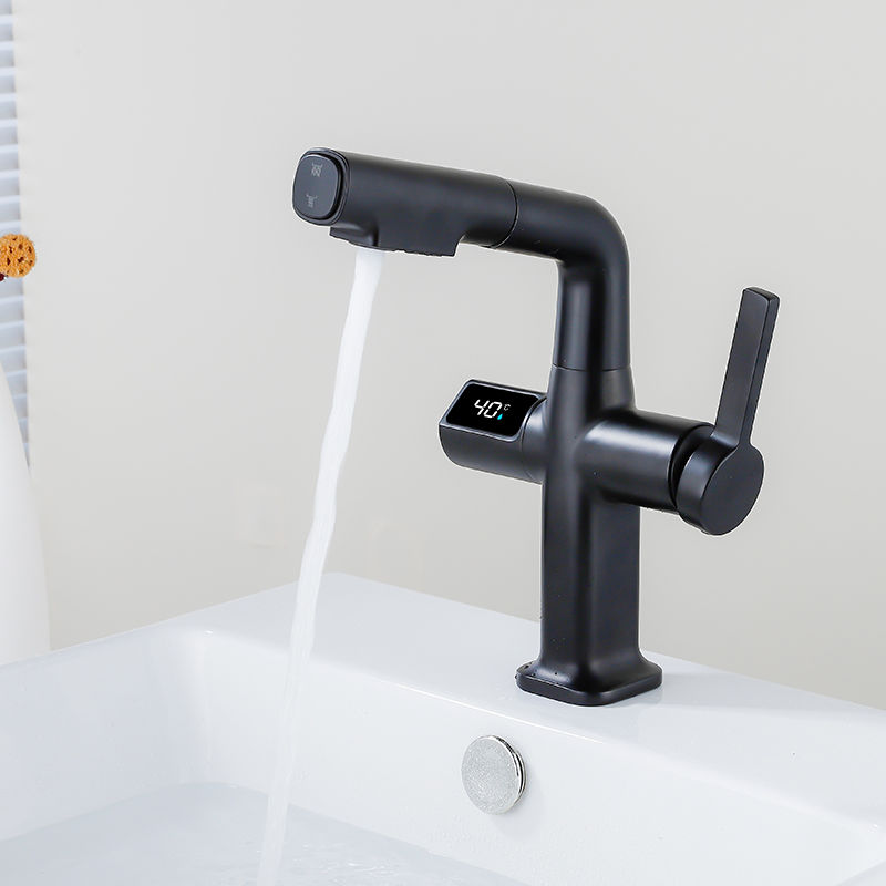 Miniature : Black Brass Bathroom  Faucet Set Basin Sink Faucet Digital Display Basin Faucet