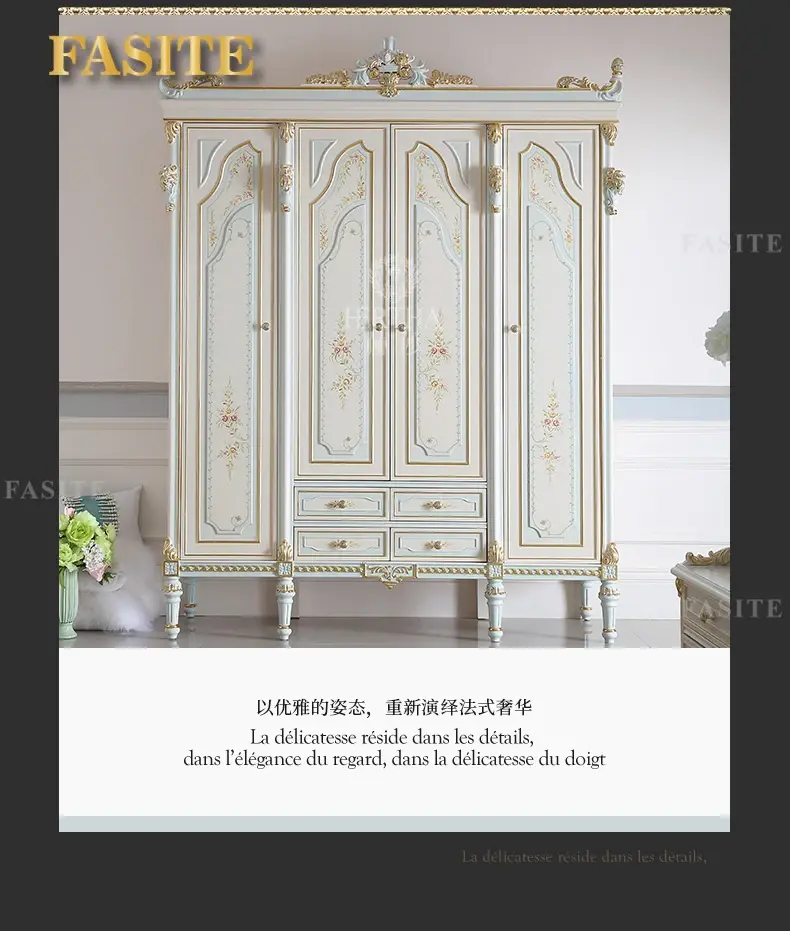 Thumbnail: Solid wood painted wardrobe European style villa bedroom, carved cabinet