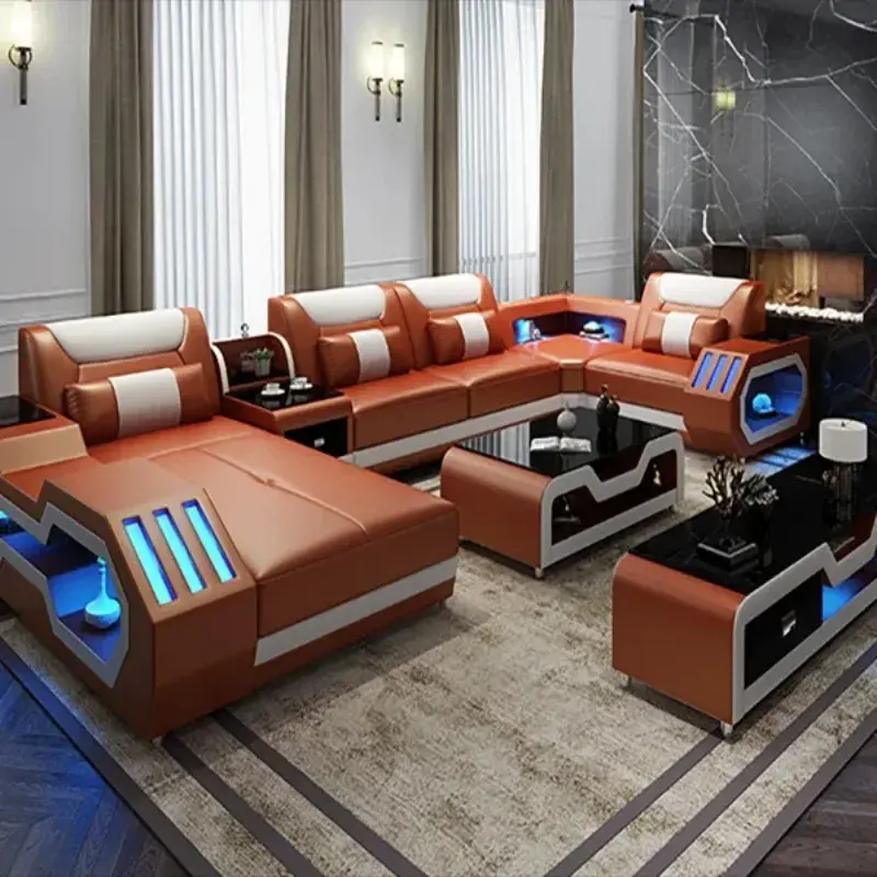 Thumbnail: Sofa sets leather modular furniture luxury live room office sectional 