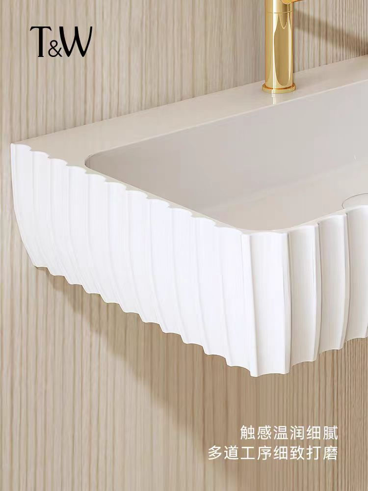 Miniature : Luxury White Bathroom Sink Artistic Artificial stone Wash basin Wall mounted