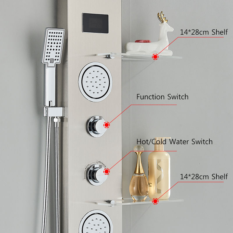 Miniatura: Bathroom Rainfall Shower Faucet LED Shower Panel Spout Massage Jets Hand Shower