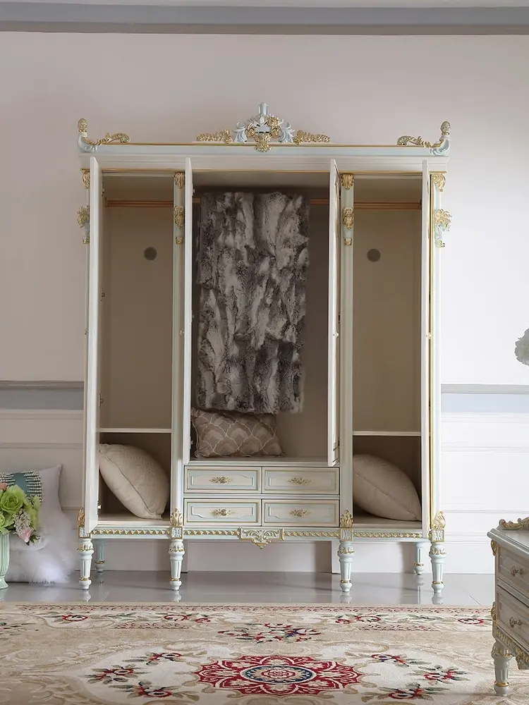 Thumbnail: Solid wood painted wardrobe European style villa bedroom, carved cabinet