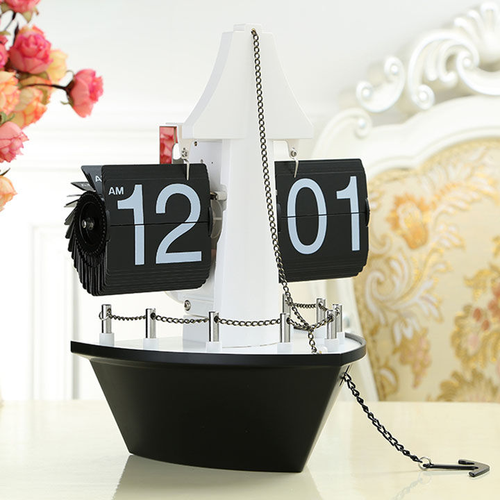 サムネイル： Retro Auto Flip Clock, Vintage Table Clock, Page Steamship, Digital Desk Watch