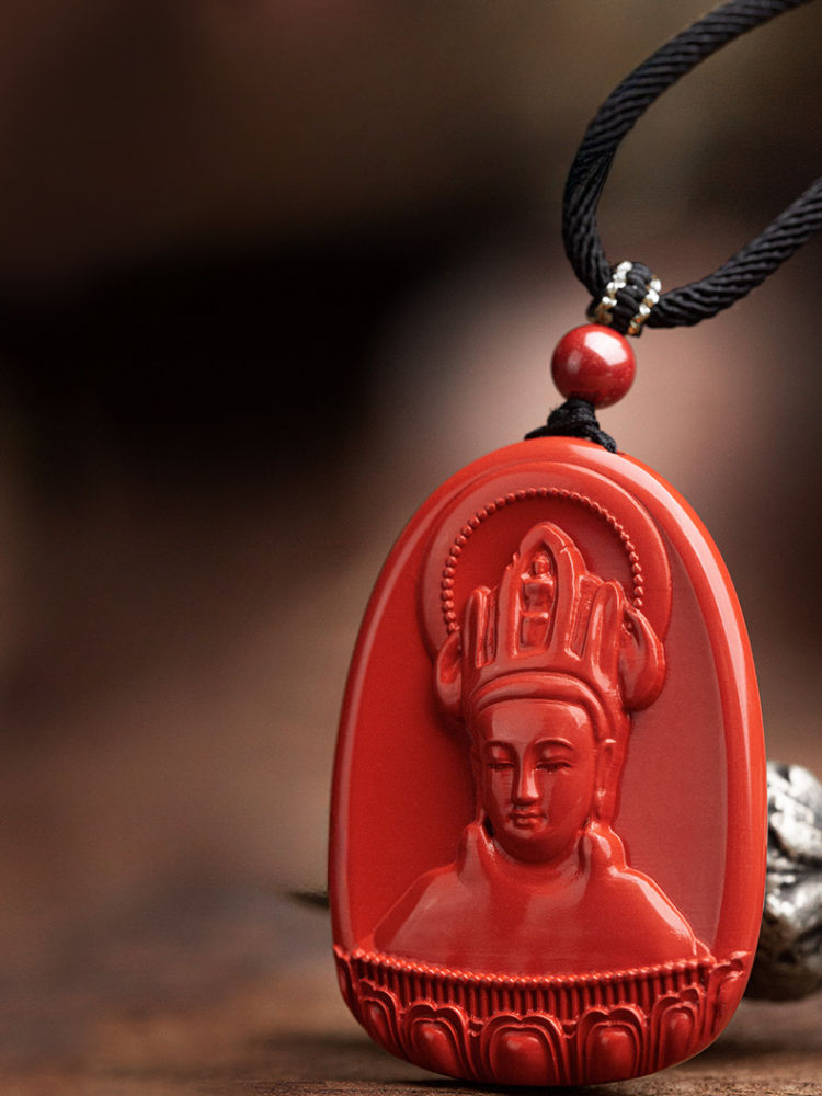 الصورة المصغرة: Necklace Pendant Cinnabar Amulet Manshu Bodhisattva Puxian Great to Zodiac 
