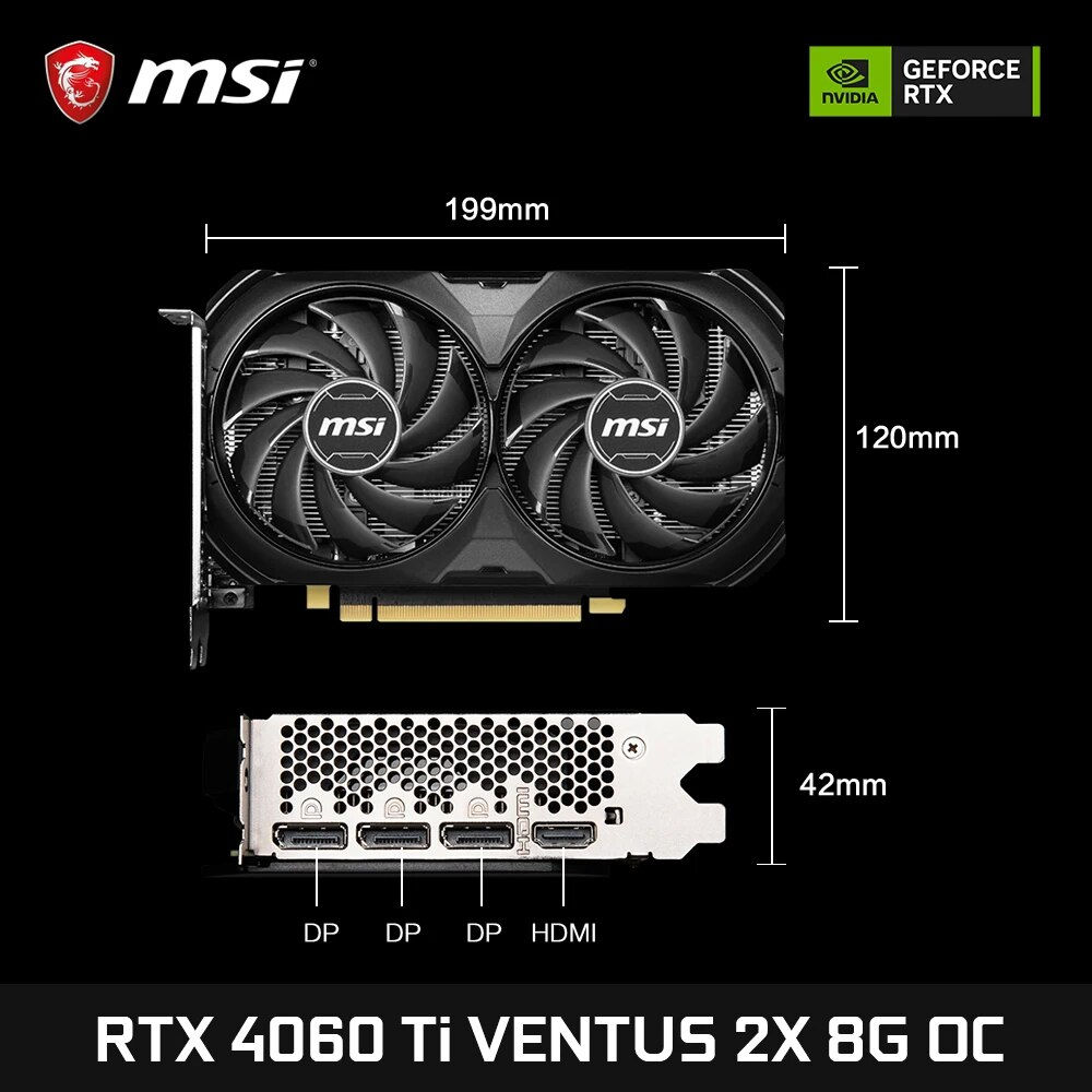 MSI GeForce RTX 4060Ti VENTUS BLACK 8G OC Gaming Graphics Card 8G GDDR6 128-bit
