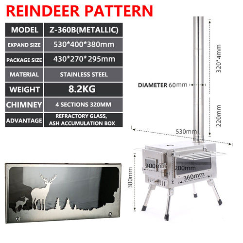 Thumbnail: Outdoor Camping Wood Stove Portable Stainless Steel Firewood Stove Tent Keep War
