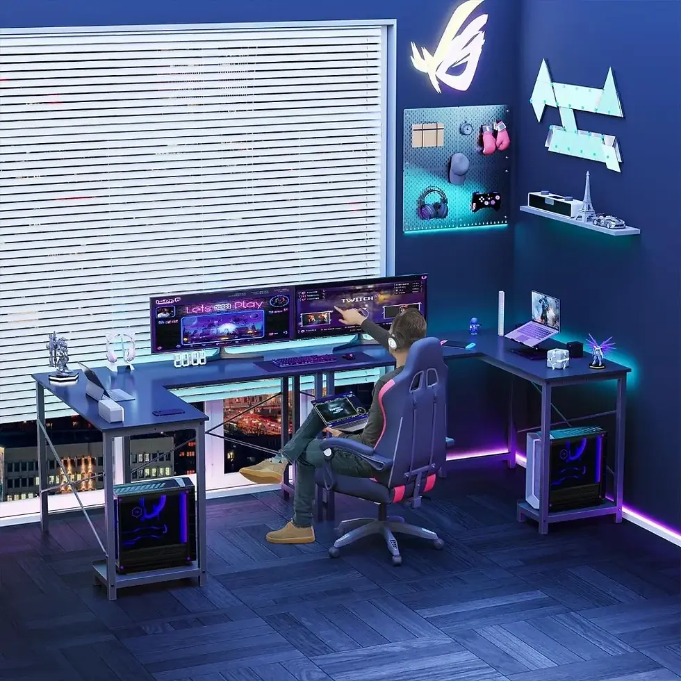 Thumbnail: L Shaped Computer Desk Wood Corner PC Gaming Table With Side Storage